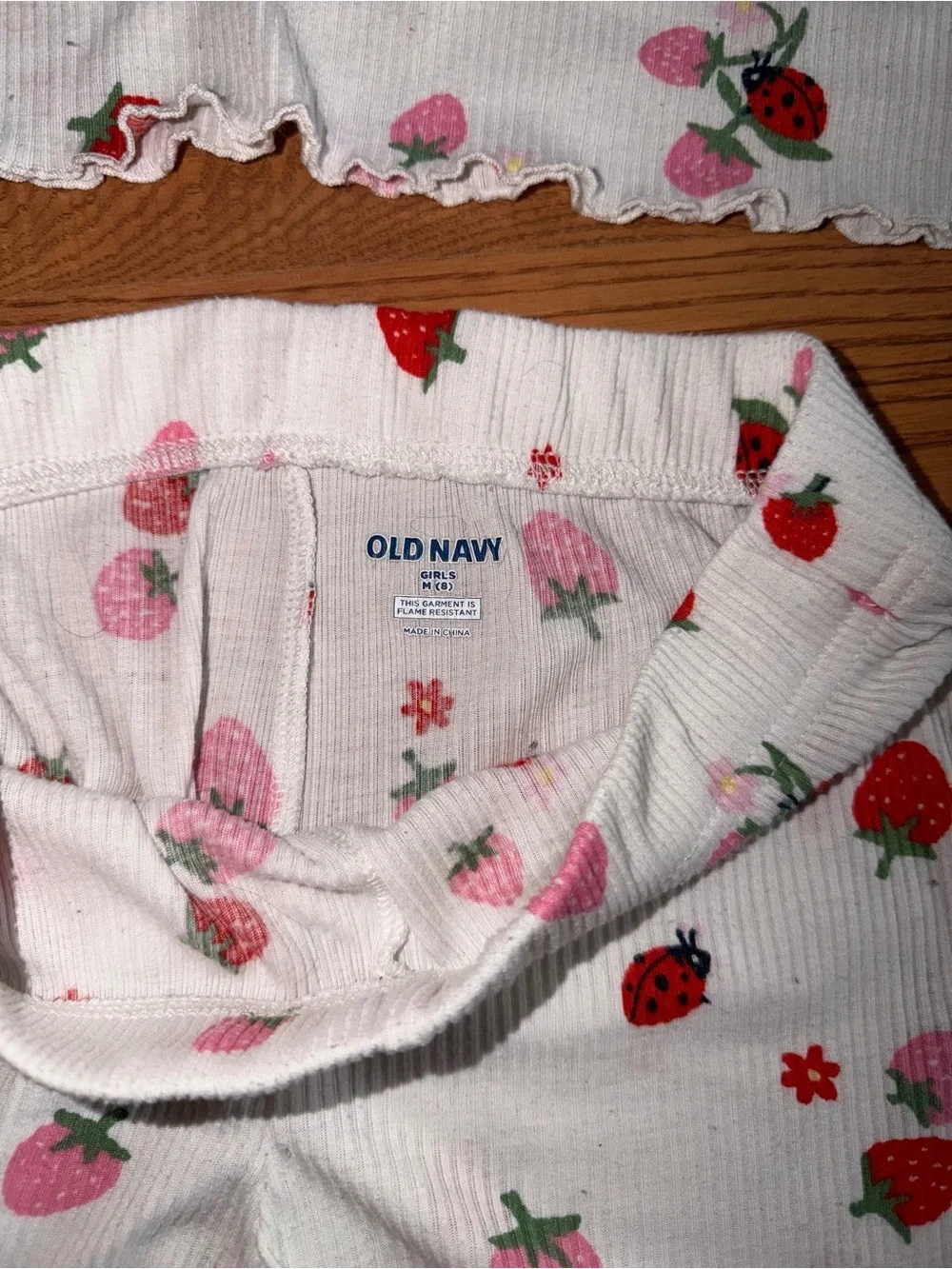 Old Navy Girls White Strawberry-Print Short Pajama Set